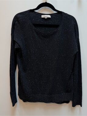 LOFT Black Speckled Lightweight Crewneck Sweater (M)